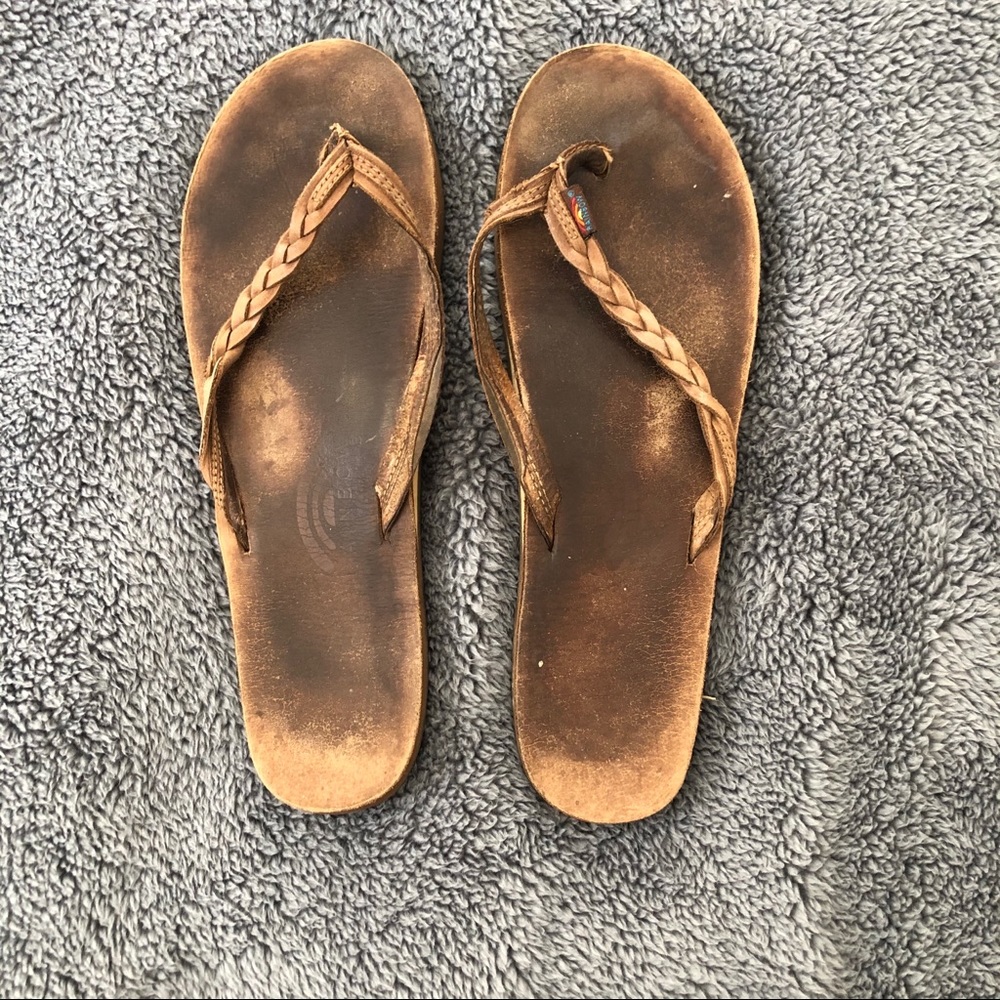 Rainbow Braided Leather Flip Flops